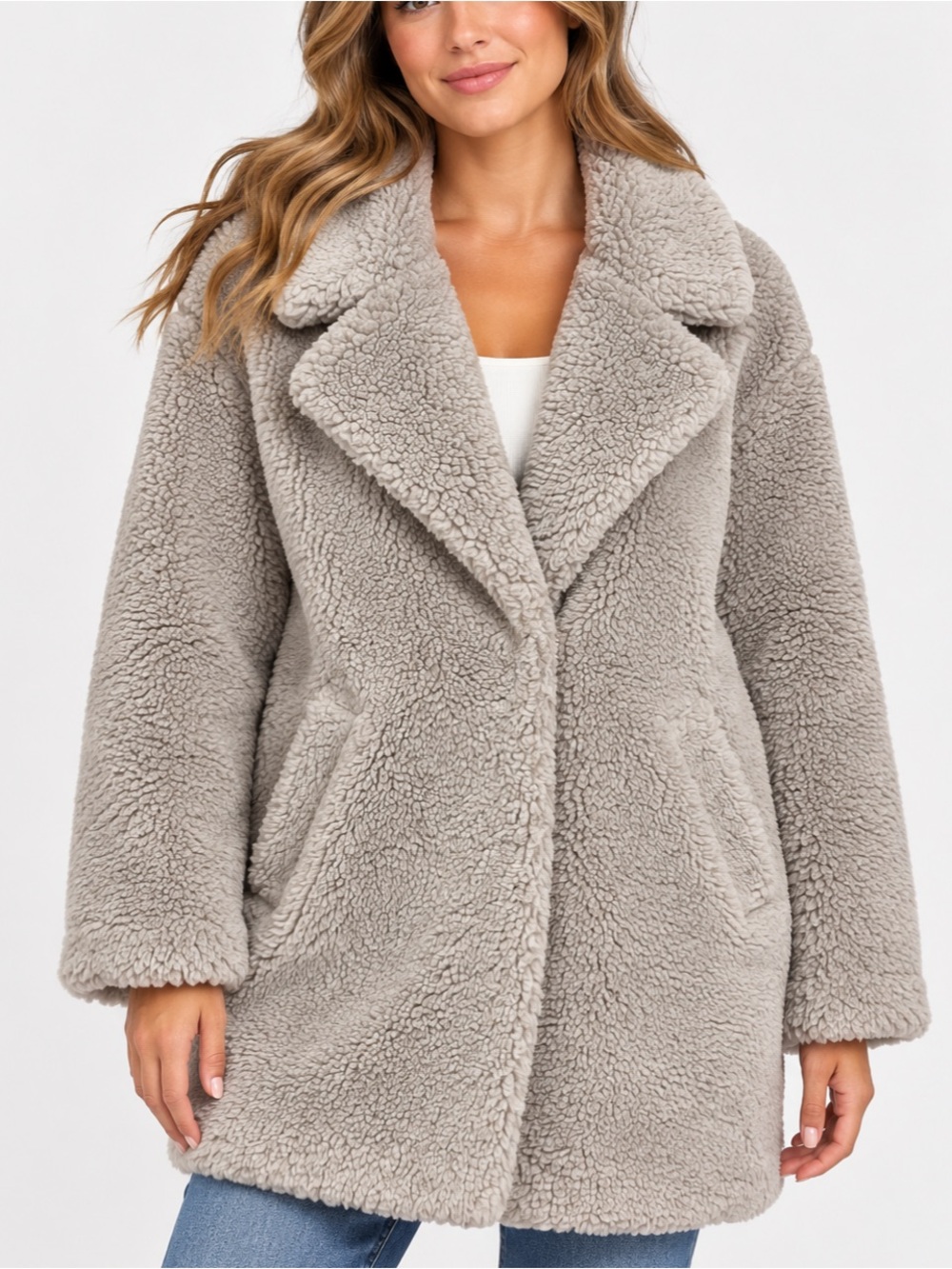 Abercrombie & Fitch The A&F Teddy Coat Women’s S Gray Sherpa Faux Fur Coat